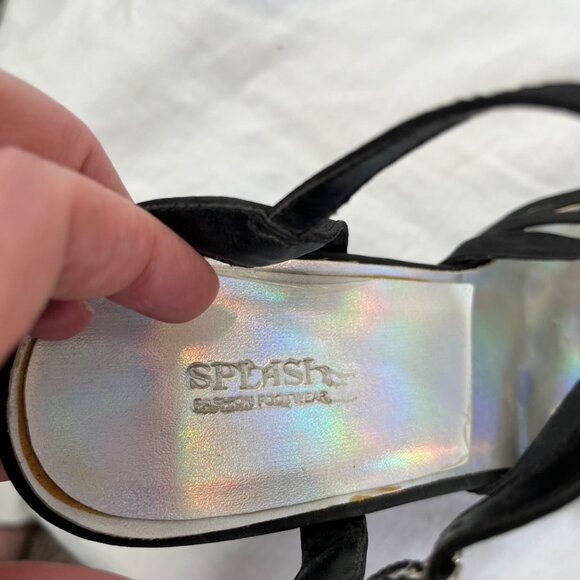 Y2k Vintage Splash Black Open-Toe Strappy Platform Block Heels - Picture 10 of 11